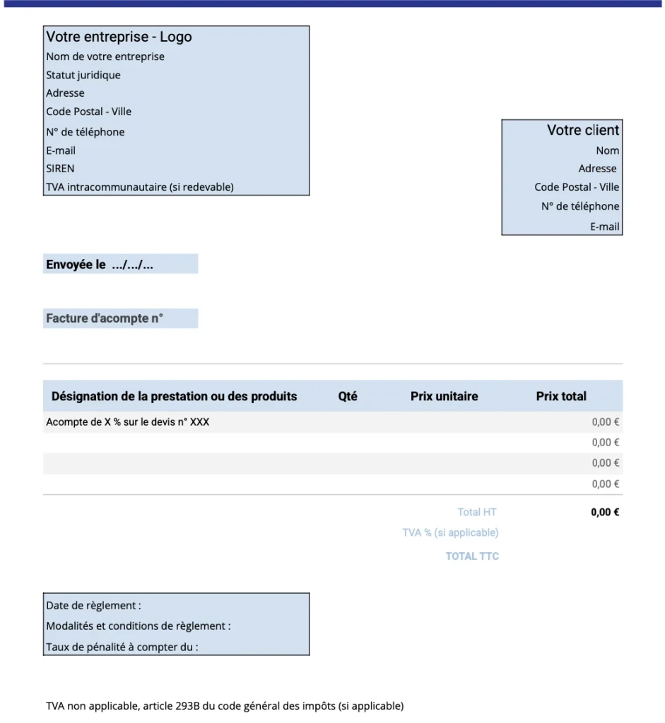 exemple de facture d'accompte